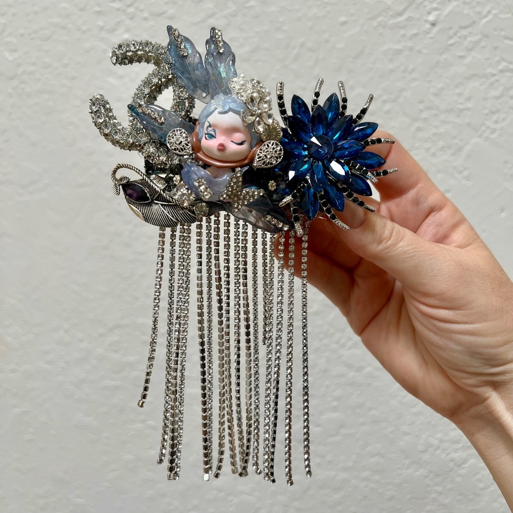 Skullcandy Rhinestone Phone Accessory Blue Crystal Flower Tassel Decoden Bling